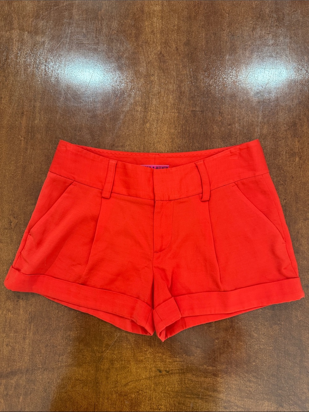Alice + Olivia Red Cady Cuff Shorts